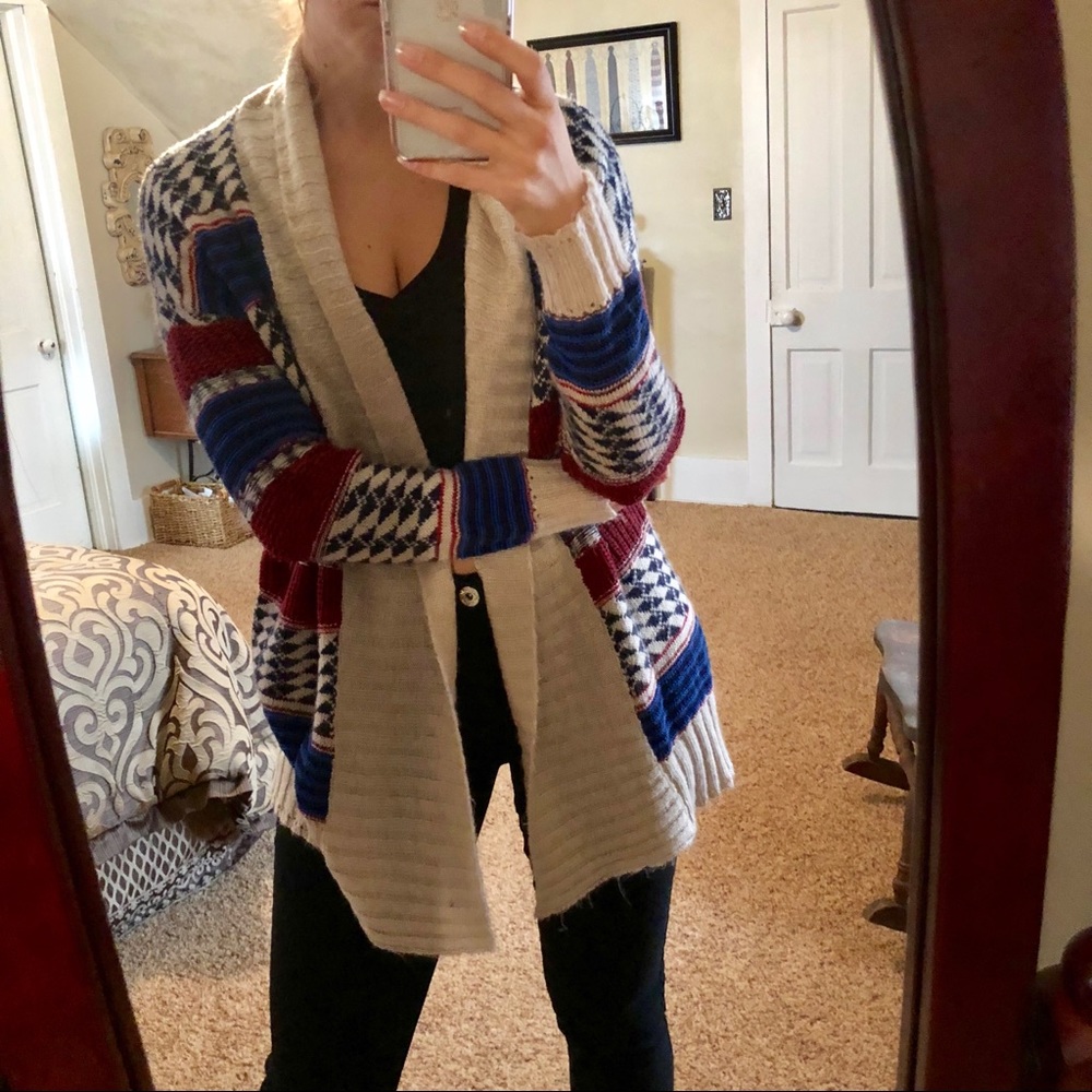 Tribal Print Open Cardigan Sweater